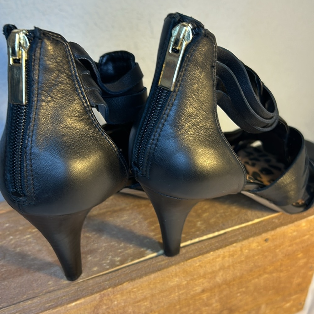 Jessica Simpson black leather ankle strap heels. - Picture 5 of 9